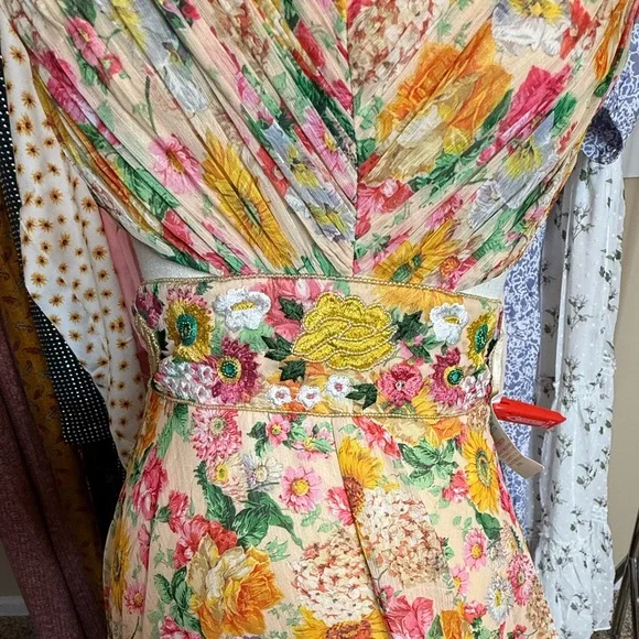 Mac Duggal Multicolor Floral Print Cut Out Lace Up Tiered Gown NWOT - Picture 6 of 9